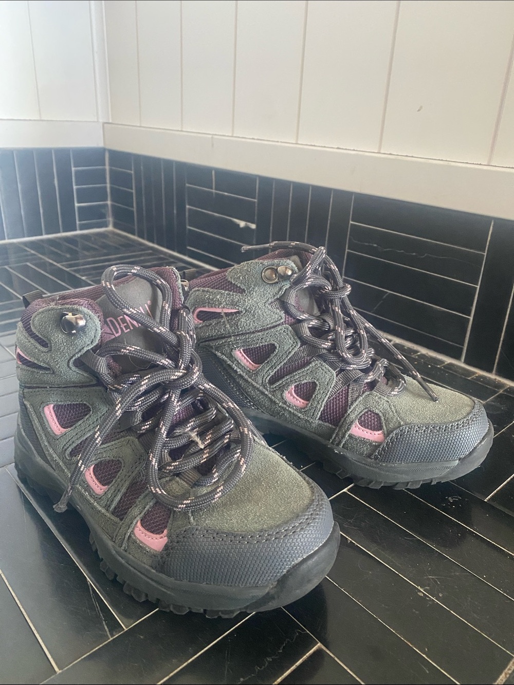 Kids Outdoor Hiking Boots in Black and Pink - Durable Trail Footwear